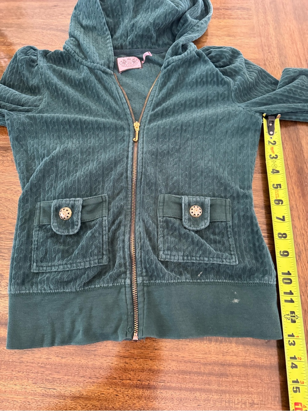 VTG Juicy Couture Forest Green velvet Hooded Zip Jacket with Pink Label Y2K - Picture 8 of 10